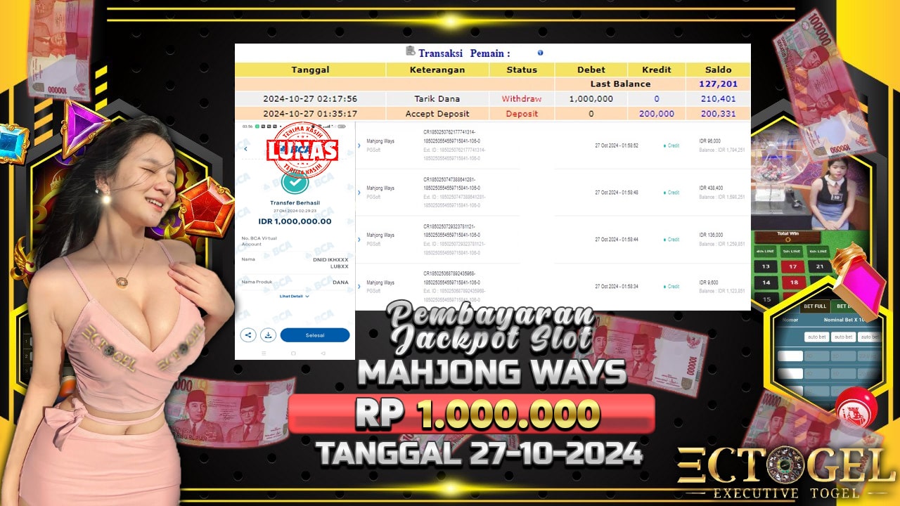 BUKTI JACKPOT SLOT MAHJONG WAYS TERPERCAYA DI INDONESIA TGL 27-10-2024