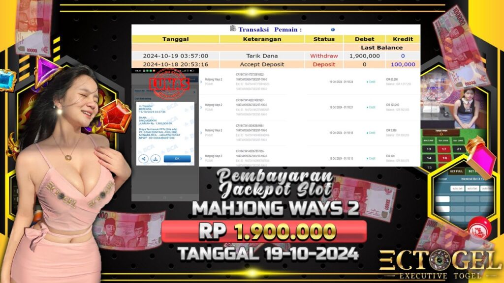 BUKTI JACKPOT SLOT MAHJONG WAYS 2 TERPERCAYA DI INDONESIA TGL 19-10-2024