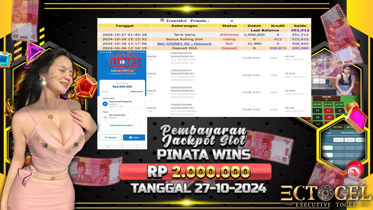 BUKTI JACKPOT SLOT PINATA WINS TERPERCAYA DI INDONESIA TGL 27-10-2024