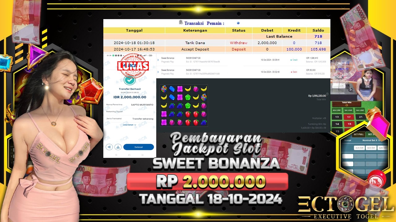 BUKTI JACKPOT SLOT SWEET BONANZA TERPERCAYA DI INDONESIA TGL 18-10-2024