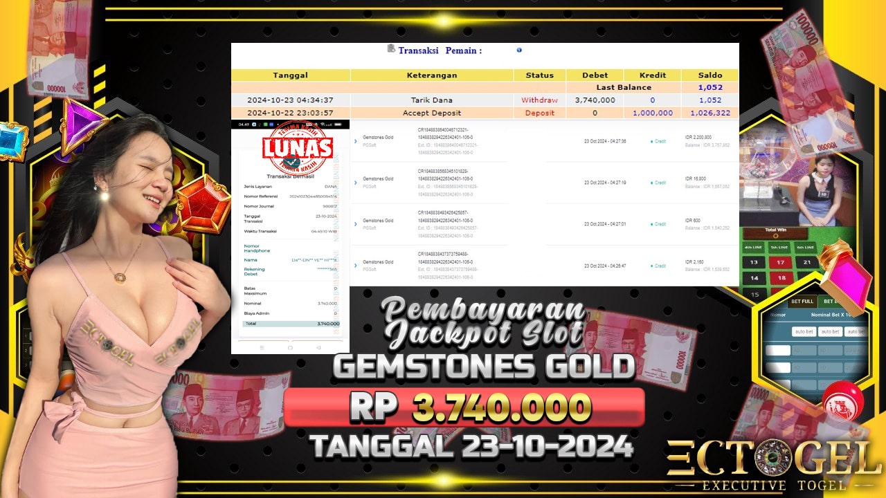 BUKTI JACKPOT SLOT GEMSTONE GOLD TERPERCAYA DI INDONESIA TGL 23-10-2024