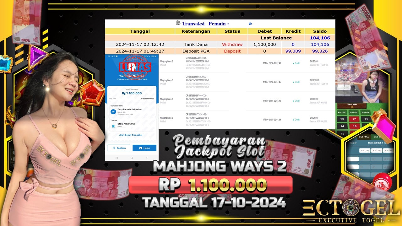 BUKTI JACKPOT SLOT MAHJONG WAYS 2 TERPERCAYA DI INDONESIA TGL 17-11-2024