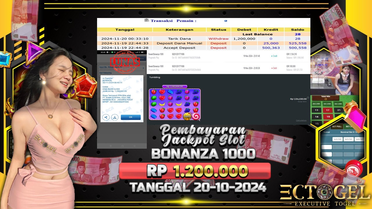 BUKTI JACKPOT SLOT SWEET BONANZA 1000 TERPERCAYA DI INDONESIA TGL 20-11-2024