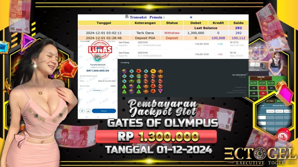 BUKTI JACKPOT SLOT GATES OF OLYMPUS TERPERCAYA DI INDONESIA TGL 01-12-2024