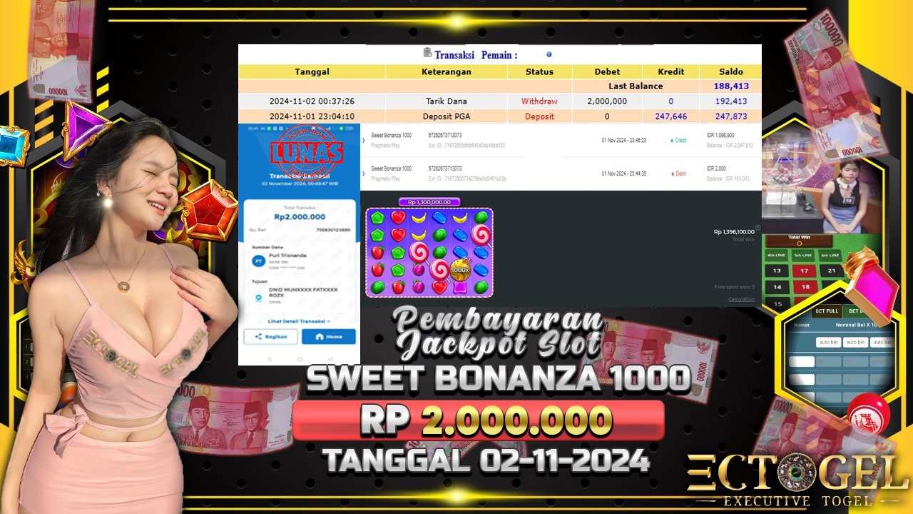 BUKTI JACKPOT SLOT SWEET BONANZA 1000 TERPERCAYA DI INDONESIA TGL 02-11-2024