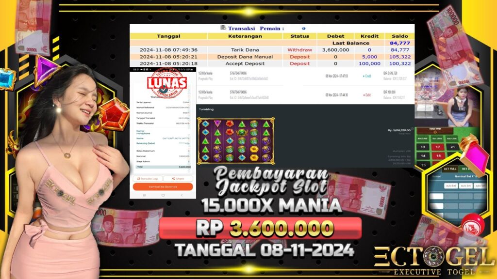 BUKTI JACKPOT SLOT 15.000X MANIA TERPERCAYA DI INDONESIA TGL 08-11-2024