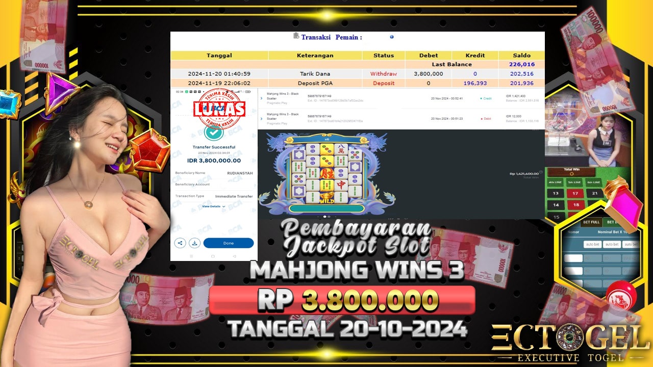 BUKTI JACKPOT SLOT MAHJONG WINS 3 TERPERCAYA DI INDONESIA TGL 20-11-2024