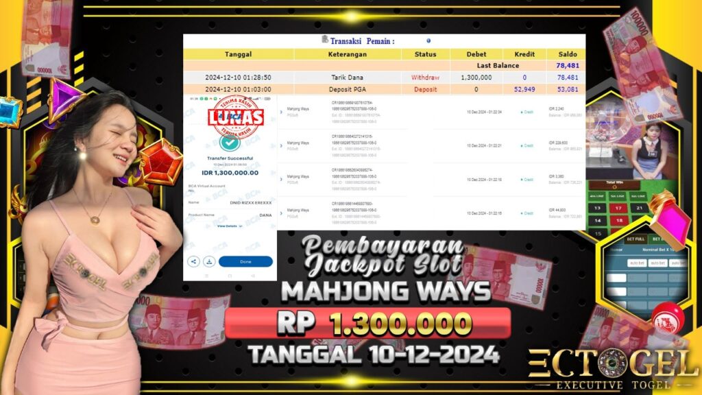 BUKTI JACKPOT SLOT MAHJONG WAYS TERPERCAYA DI INDONESIA TGL 10-12-2024