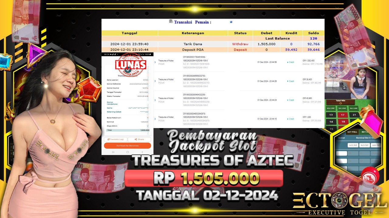 BUKTI JACKPOT SLOT TREASURES OF AZTEC TERPERCAYA DI INDONESIA TGL 02-12-2024