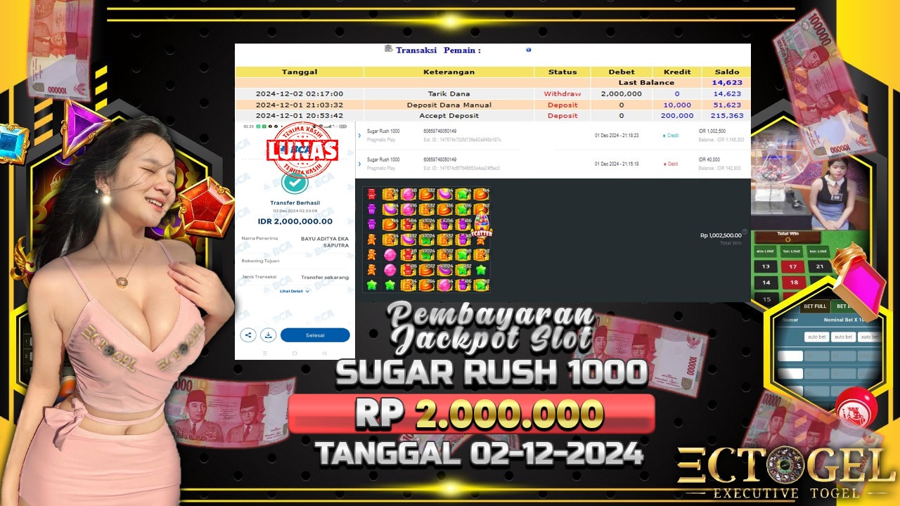 BUKTI JACKPOT SLOT SUGAR RUSH 1000 TERPERCAYA DI INDONESIA TGL 02-12-2024