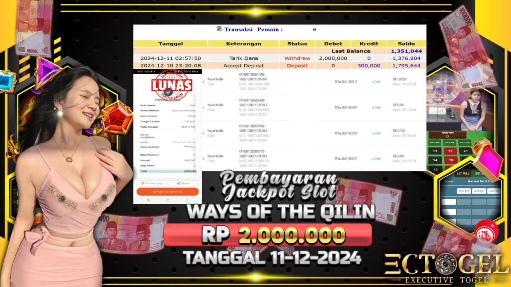 BUKTI JACKPOT SLOT WAYS OF THE QILIN TERPERCAYA DI INDONESIA TGL 11-12-2024