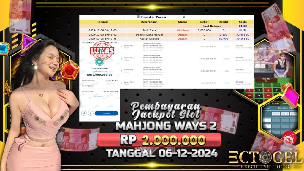 BUKTI JACKPOT SLOT MAHJONG WAYS 2 TERPERCAYA DI INDONESIA TGL 06-12-2024