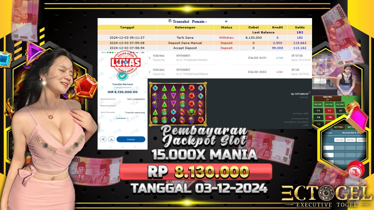 BUKTI JACKPOT SLOT 15.000X MANIA TERPERCAYA DI INDONESIA TGL 03-12-2024